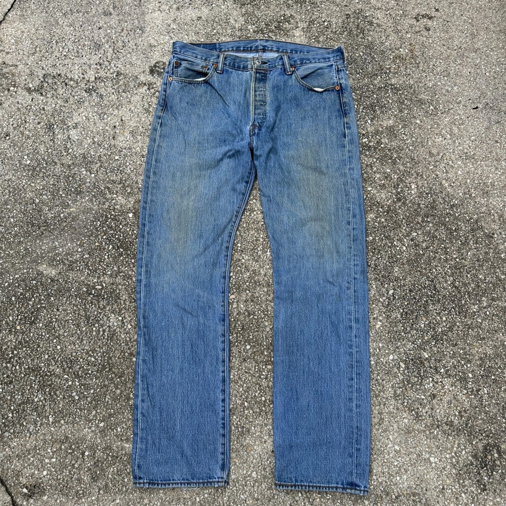 Levis 501 Original Fit Straight Leg Blue Jeans Mens W36 L34 Button Fly Denim